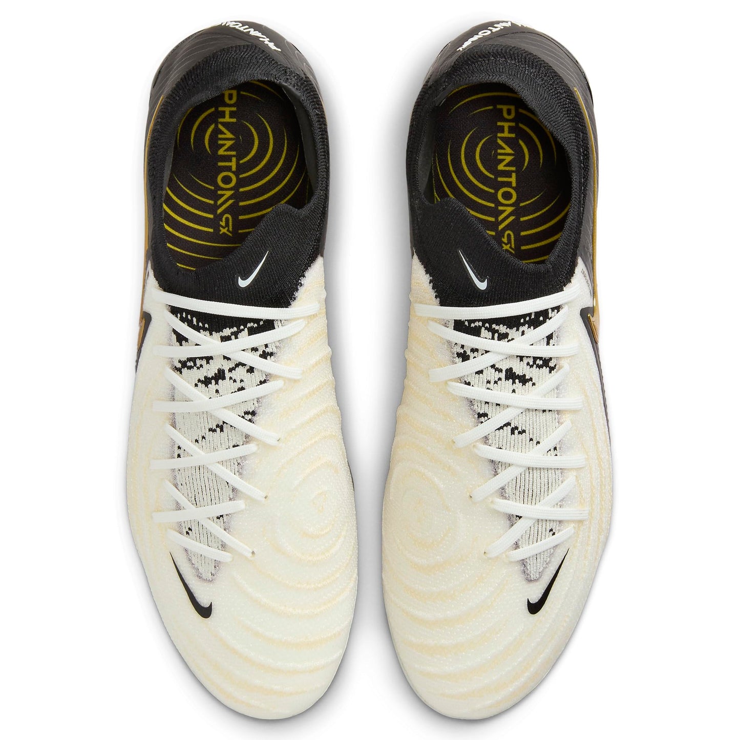 Nike Phantom GX 2 Elite FG Low-Top Soccer Cleats (FJ2559-100, WHITE/BLACK-MTLC GOLD COIN) Size 4.5
