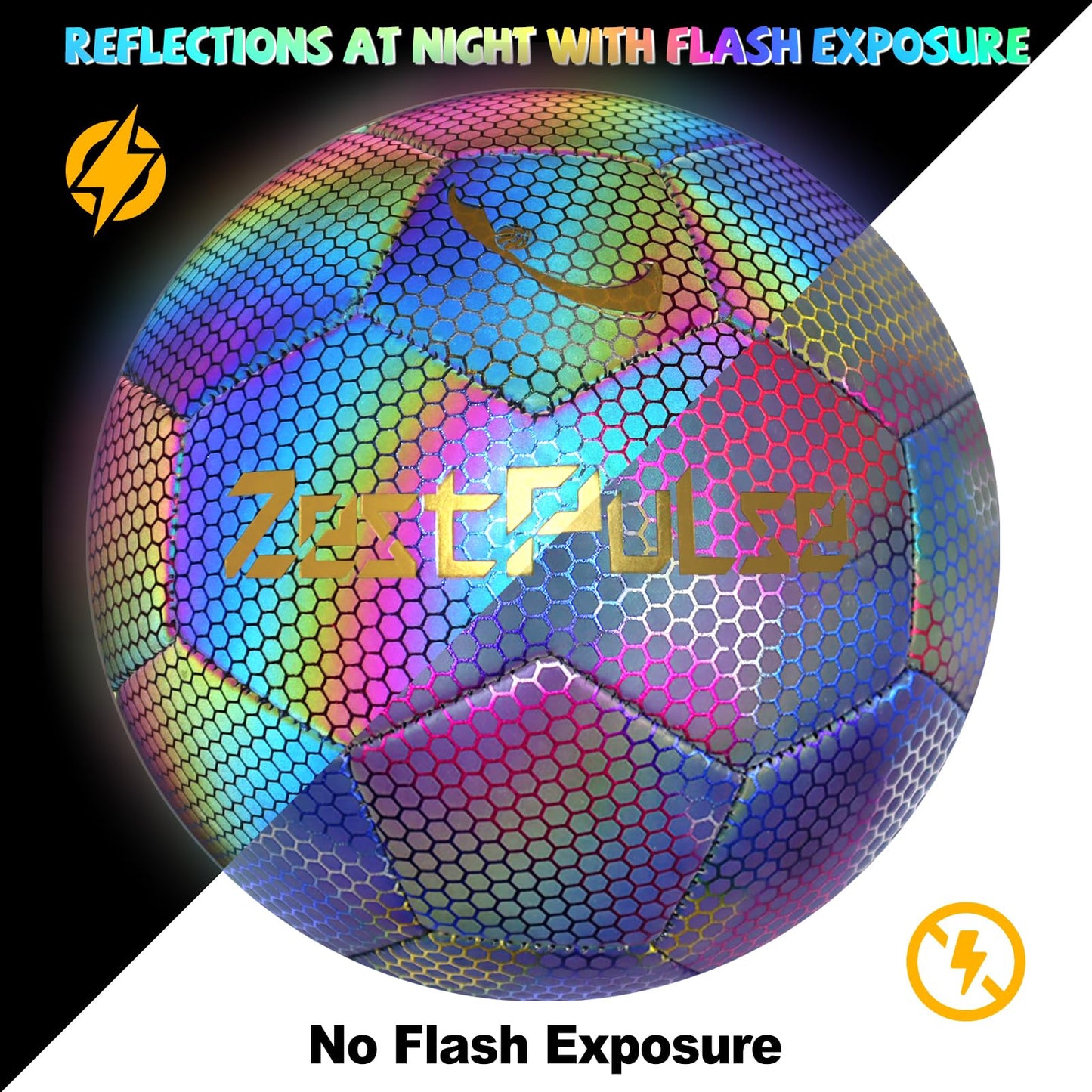 ZestPulse Holographic Reflective Soccer Ball Size 4 & 5 for Kids & Adults, High Visibility for Night Games, Training | Ideal Gift for Boys Girls 8-12 (Dark)