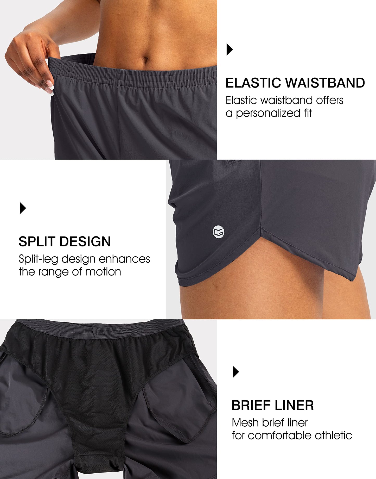 G Gradual Women's Running Shorts with Zipper Pockets Quick Dry Athletic Workout Gym 3" Short Shorts for Women with Comfy Liner (Dark Grey, Medium)