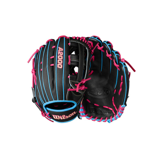 Wilson Summer 2025 A2000 1777SS 12.75” Outfield Baseball Glove - Right Hand Throw, Black/Sky Blue/Flamingo
