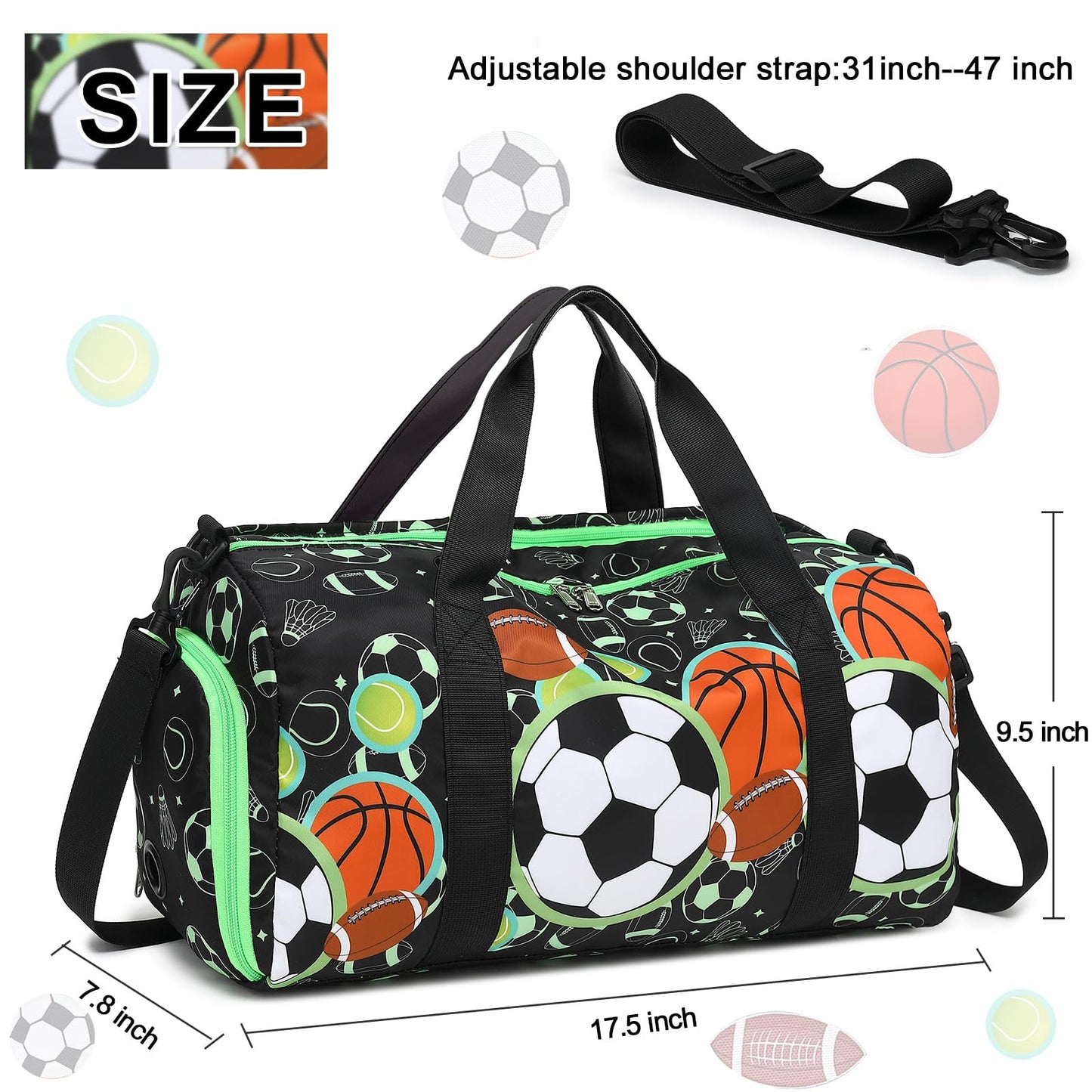BTOOP Kids Overnight Bag for Boys Small Soccer Sports Gym Bags Duffle Tote With Shoe Compartment Toddler Weekender Sleepover Bags for Travel