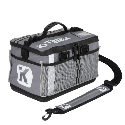 KitBrix Waterproof Sports Duffel Bag, Personal Item Travel Bag 15.3" x 9.4" x 9.4" - Solid Base - Built for Wet, Muddy Gear - Multi-Use Swimming, Gym, Soccer, Camping, Triathlon Transition Bag - Grey