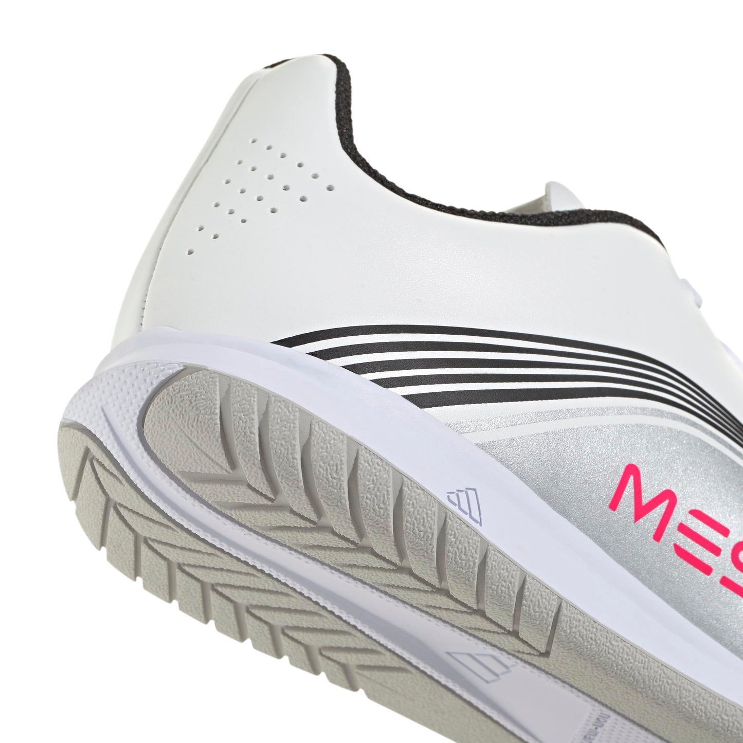 adidas F50 Messi Club Indoor Sneaker, White/Lucid Red/Silver Metallic, 3.5 US Unisex Little Kid