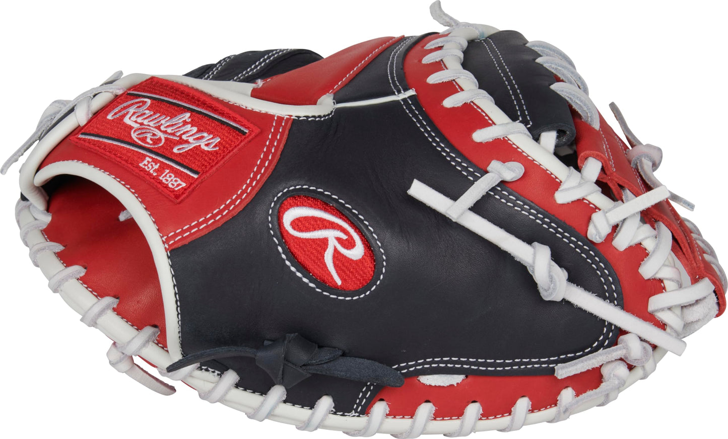 Rawlings | Breakout Baseball Catcher's Mitt | Right Hand Throw | 32.5" - 1-Piece Solid Web | Red/Navy/White