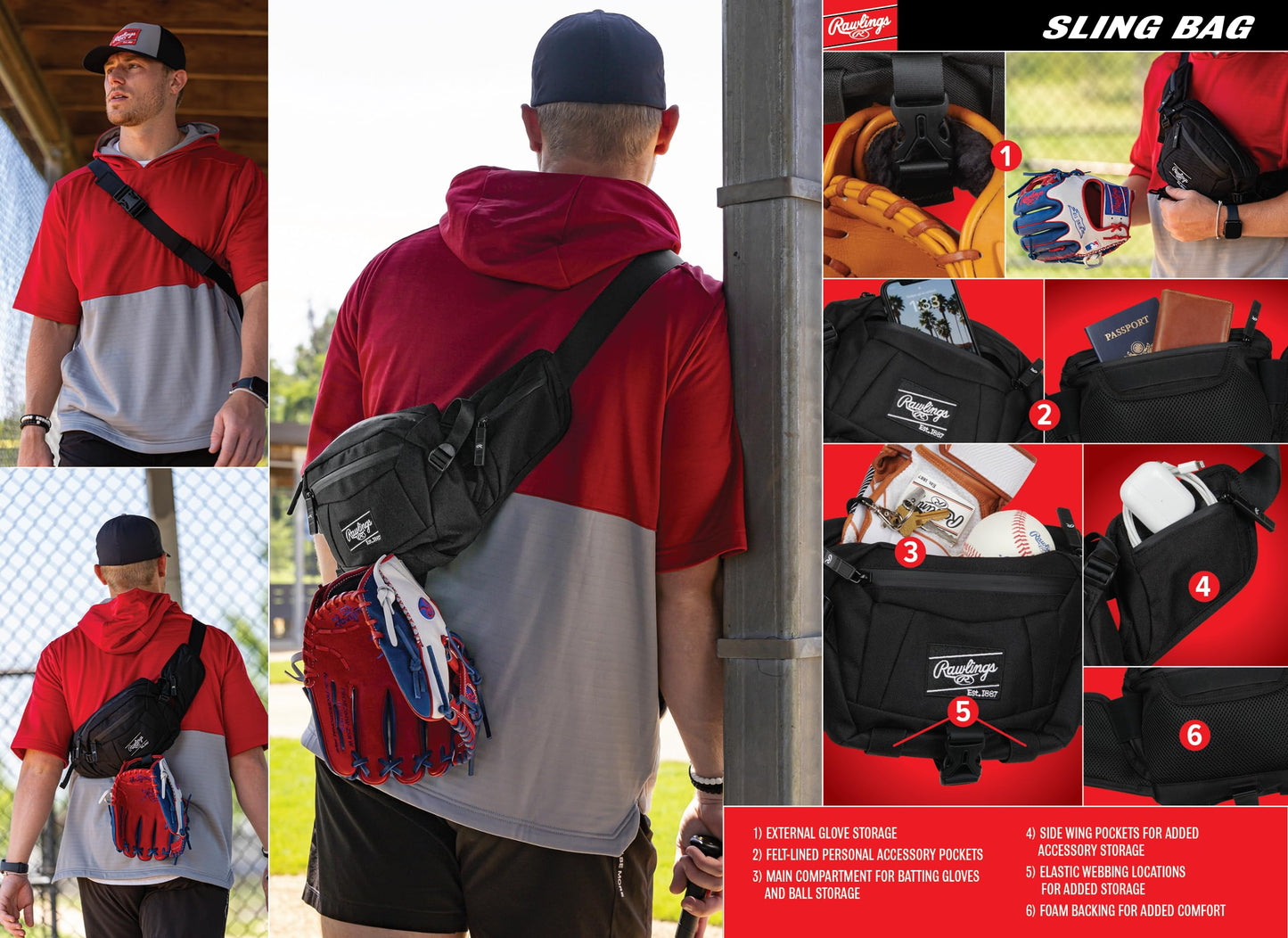 Rawlings | SLING Crossbody Bag | Baseball / Softball Accessory | White