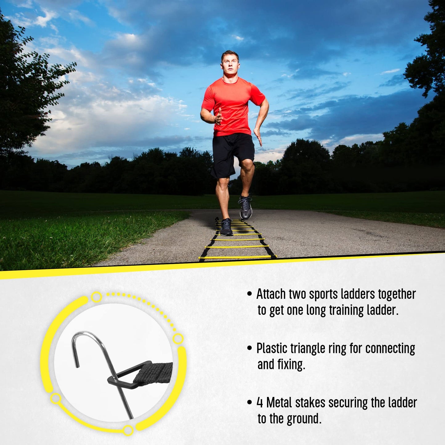 LYKAN FIT 20ft Sports Agility Ladder for Men Women and Kids, Speed Youth Soccer Agility Training Equipment for Football, Exercise, Tennis, Legs Workout with Speed Parachute, Cones and Carry Bag
