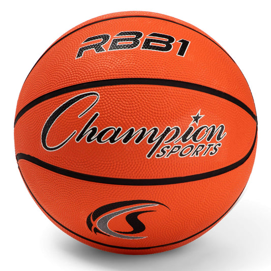 Champion Sports Rubber Official Basketball, Heavy Duty - Pro-Style Basketballs, Various Sizes - Premium Basketball Equipment, Indoor Outdoor - Physical Education Supplies (Size 7, Orange)