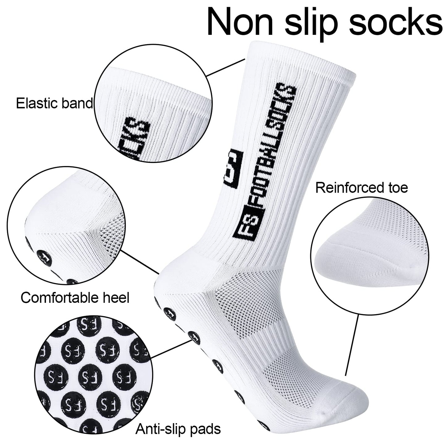 Jspupifip 5 Pairs Grip Soccer Socks for Men Anti Slip Athletic Socks Non-Slip Sports Football Basketball Socks with Grip Pads (White)