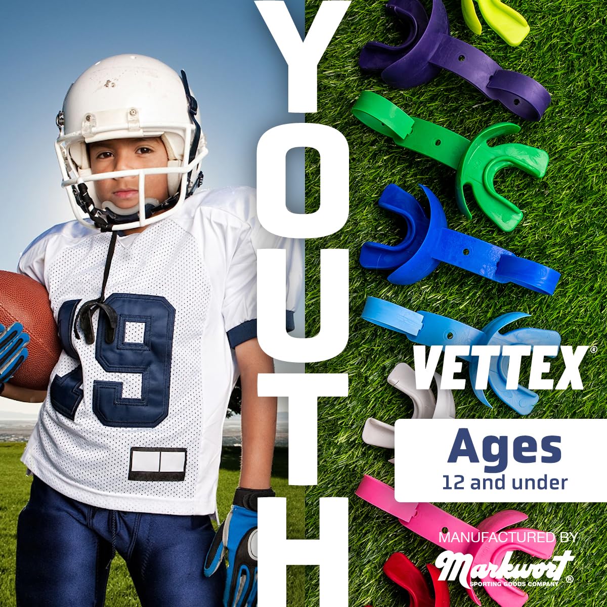 Markwort Vettex Doubleguard Mouthguard for Football, Lacrosse, Braces - Breathable Mouth Guard with Lip Protection and Strap - Youth, Cardinal