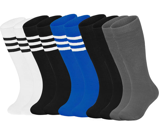 ENBAOHUI Toddler Soccer Socks Kids Tube Socks Girls Boys Knee High Sock Black/White/Blue/A-Grey/A-Black 4-7T