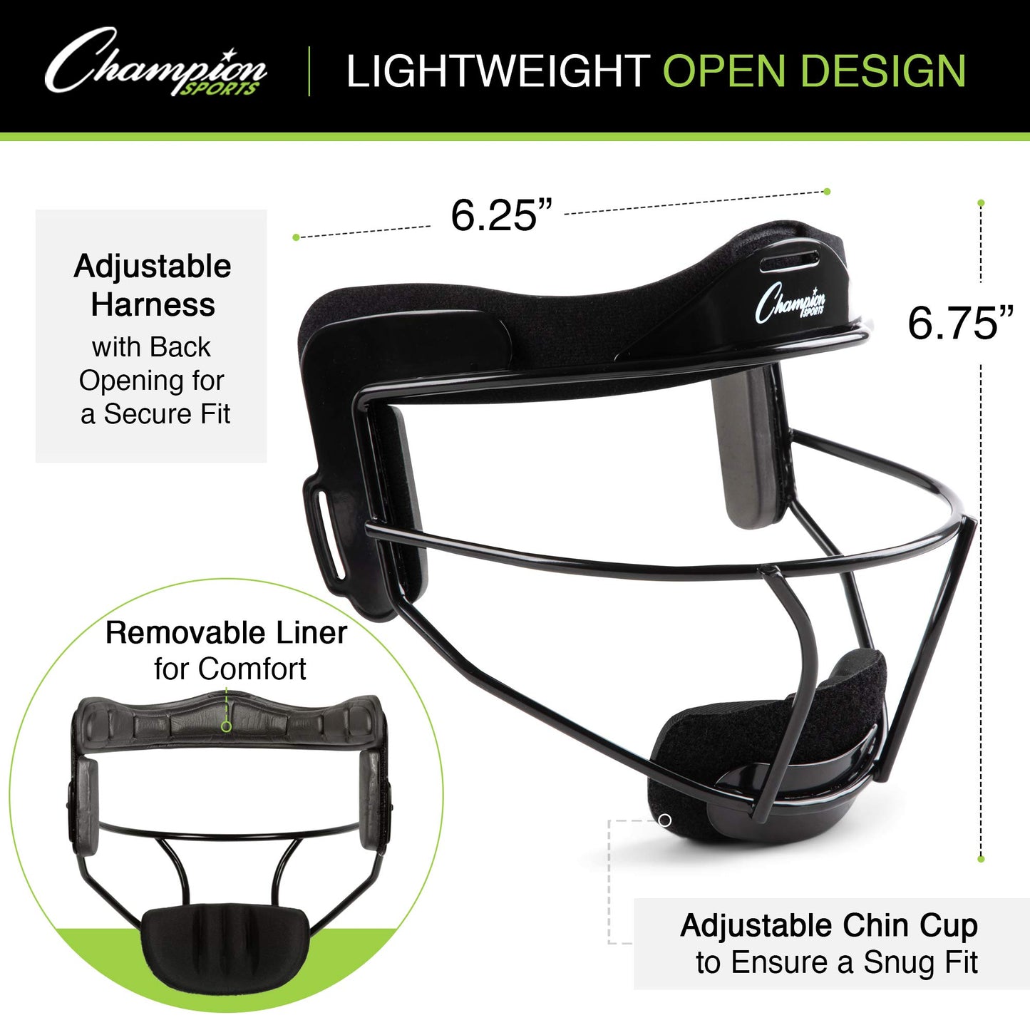Champion Sports Steel Softball Face Mask - Classic Fielders Masks for Youth - Durable Head Guards - Premium Sports Accessories for Indoors and Outdoors - White