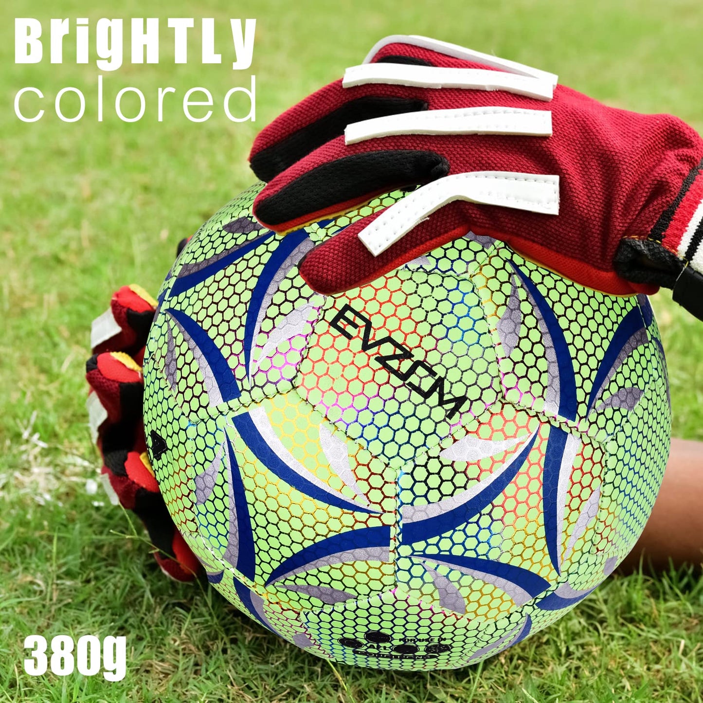 EVZOM Soccer Ball Luminous Official Match Game American Soccer Ball Size 4 for Boys, Girls, Kids Ages 8 to 12 Years Old Outdoors Indoors Sports Ball Training
