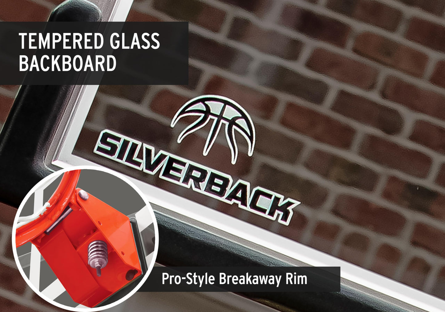 Silverback 54" In-Ground Height Adjustable Basketball System with Tempered Glass Backboard, Pro-Style Breakaway Rim, and Backboard Pad