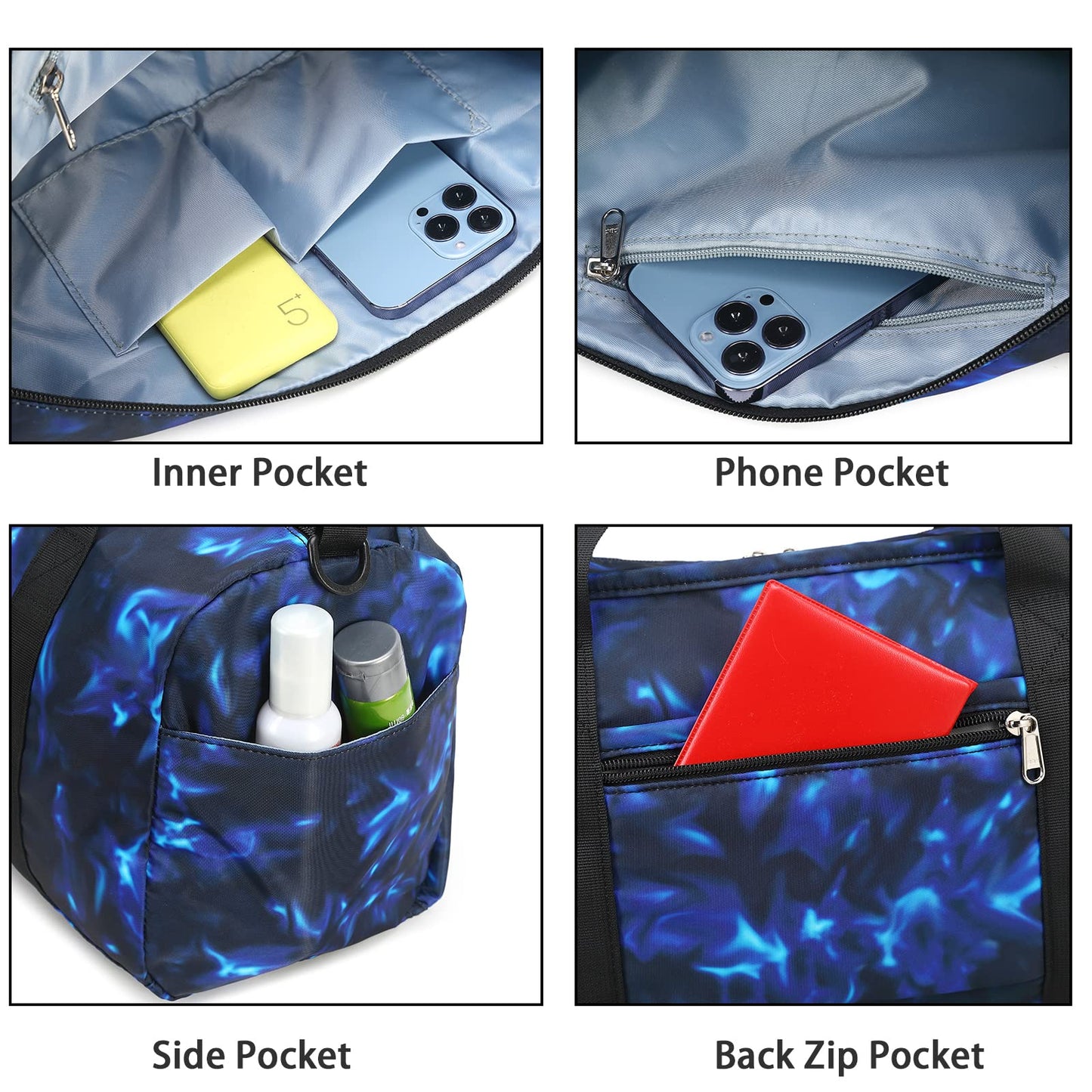 Kids Duffle Bag Boys Girls Overnighter Travel Sport Gym Bag Weekender Carry On Shoulder Bag with Shoe Compartment & Wet Pocket (Soccer Black Blue)