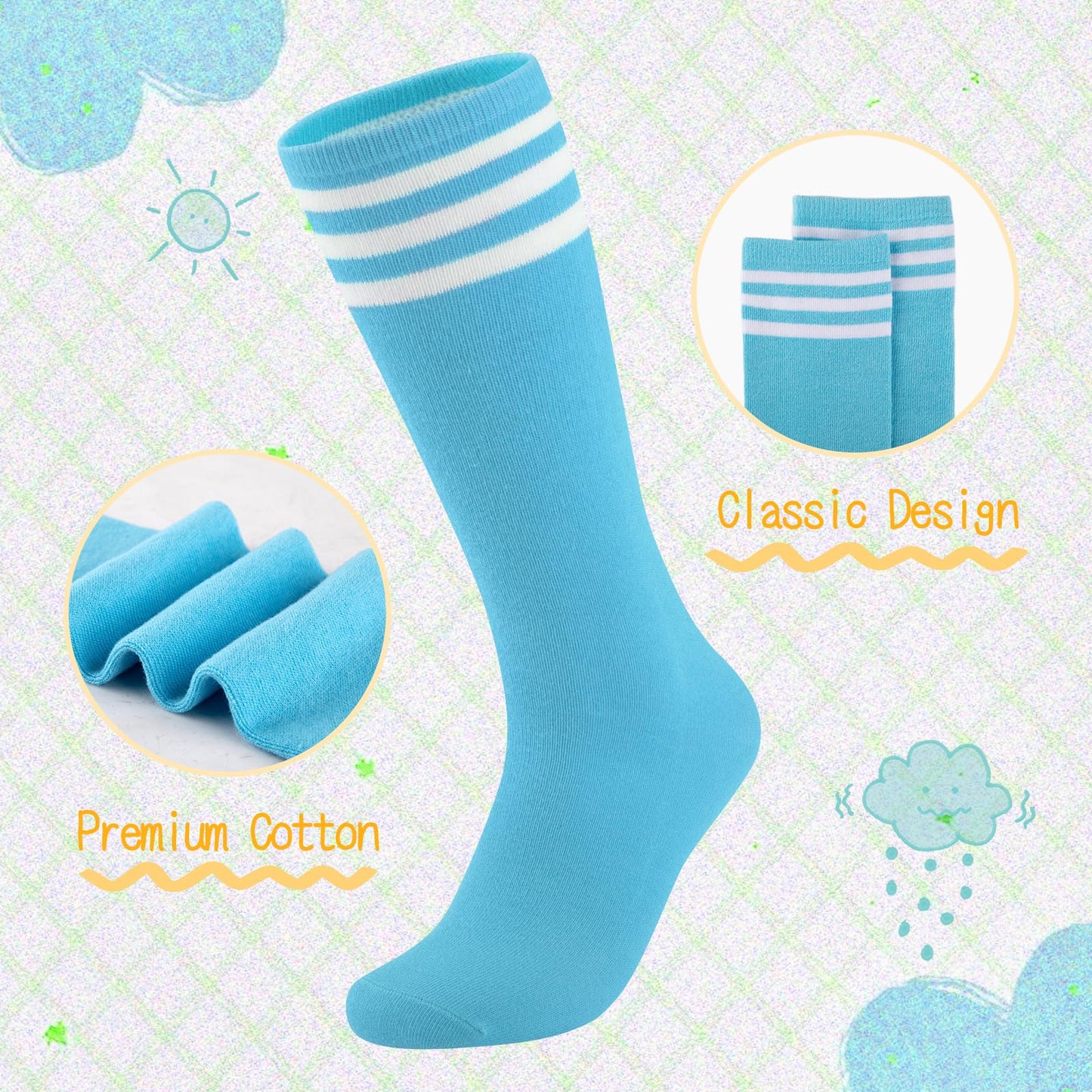 Comfoex Kids Soccer Socks 4 Pairs Girls Baseball Football Sports Tall Socks With Cotton Stripes Girls Knee High Socks