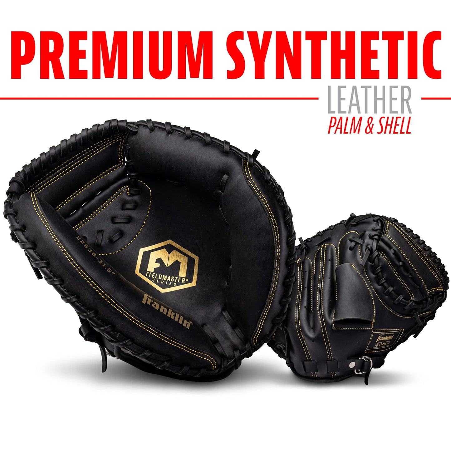 Franklin Sports Baseball and Softball Glove - Field Master - Baseball and Softball Mitt, Black/Gold, 31.5"