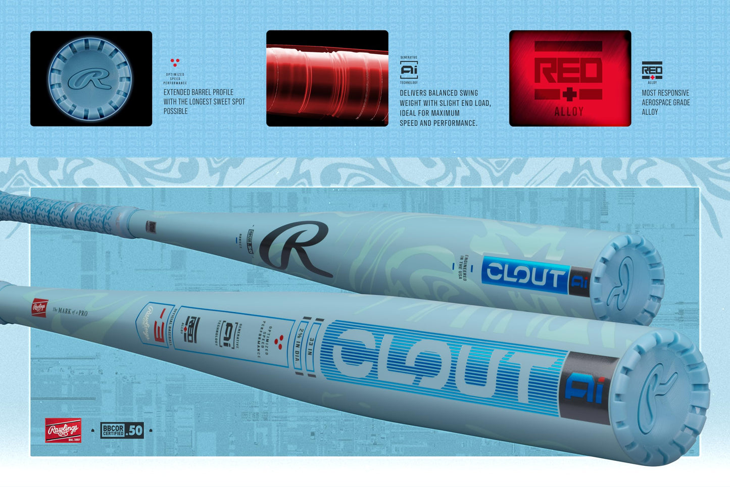 Rawlings | Clout AI Baseball Bat | BBCOR | 32-inch | -3