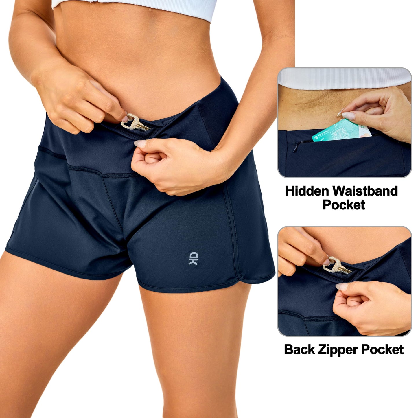 Little Donkey Andy Women's Athletic Running Shorts High Waisted Quick Dry Gym Workout Sports Navy Blue, XL