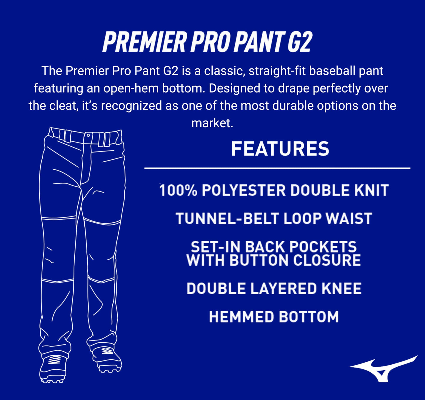 Mizuno Mens G2 Premier Pro Adult Baseball Pant With Hemmed Open Bottom, Black, Medium US