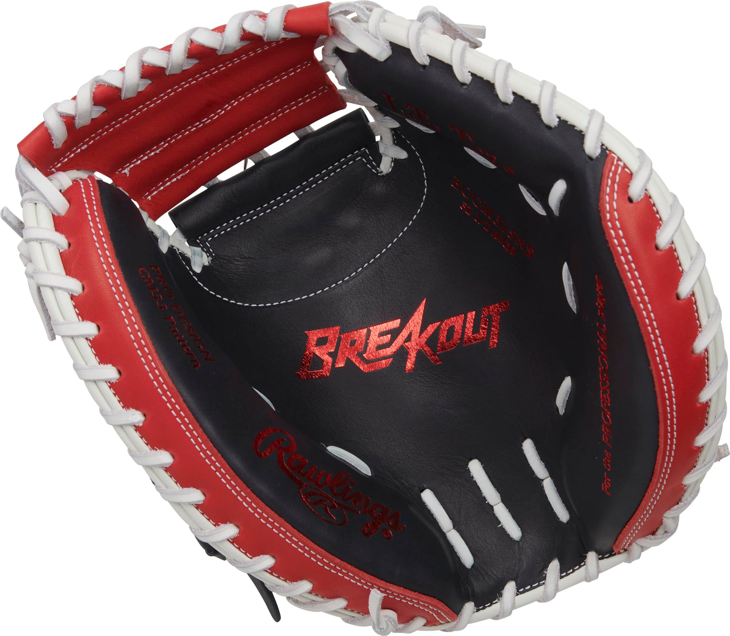 Rawlings | Breakout Baseball Catcher's Mitt | Right Hand Throw | 32.5" - 1-Piece Solid Web | Red/Navy/White