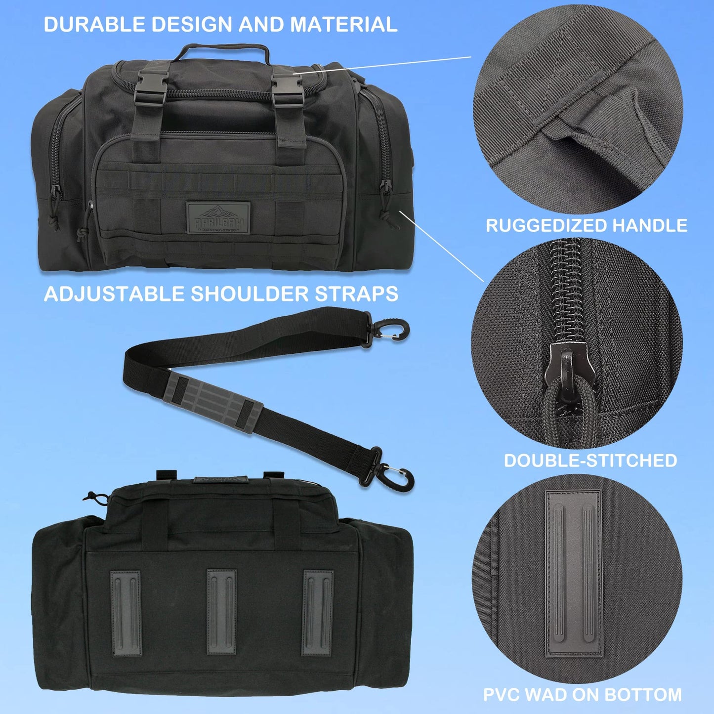 APRILBAY Duffel Bag – Heavy Duty Tactical Gym Bag for Men, Splashwater-Proof Weekender Travel Bag for Basketball, Football, Soccer, Hiking, and Hunting (Black)