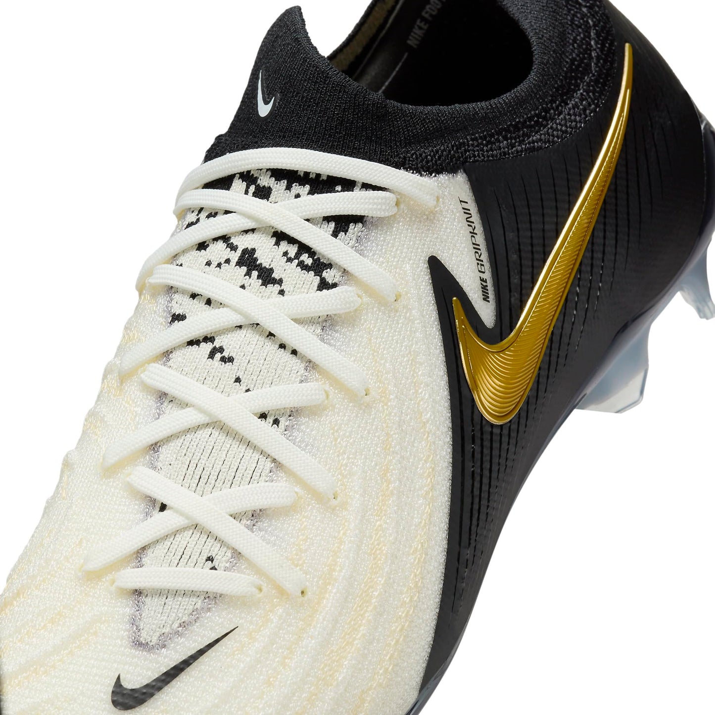 Nike Phantom GX 2 Elite FG Low-Top Soccer Cleats (FJ2559-100, WHITE/BLACK-MTLC GOLD COIN) Size 4.5