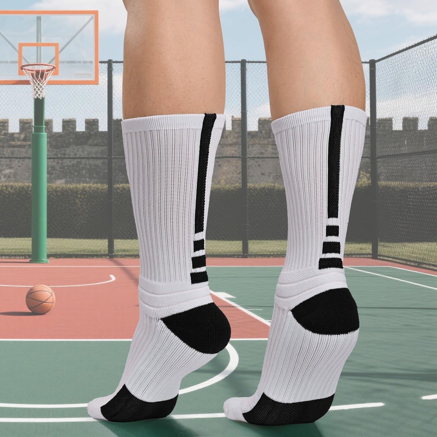Finerview Elite Basketball Socks, 4 Pack Cushion Performance Crew Athletic Socks for Adult & Youth Kids