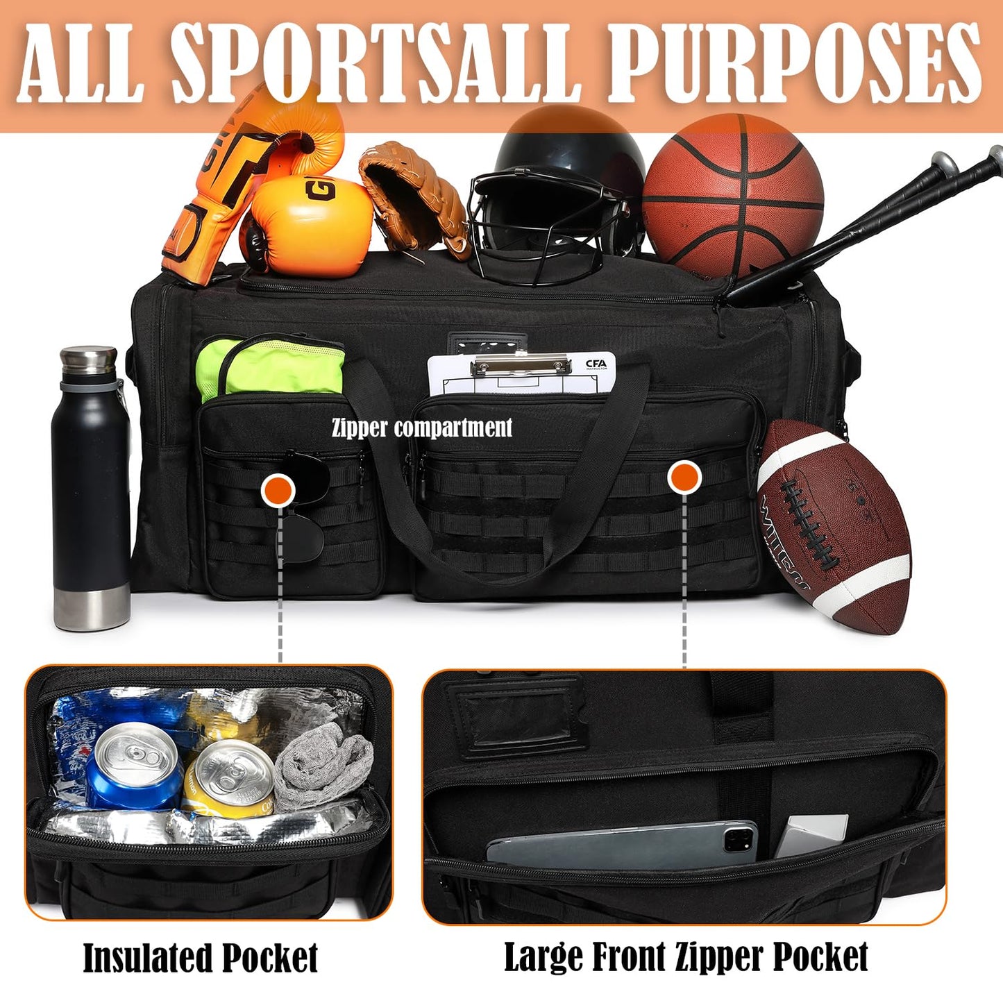 130L Extra Large Duffle Bag for Men, Heavy Duty Duffle Bag for Travel, Large Sports Gym Equipment Bag for Hockey Football Baseball Soccer Basketball & Team training, Black