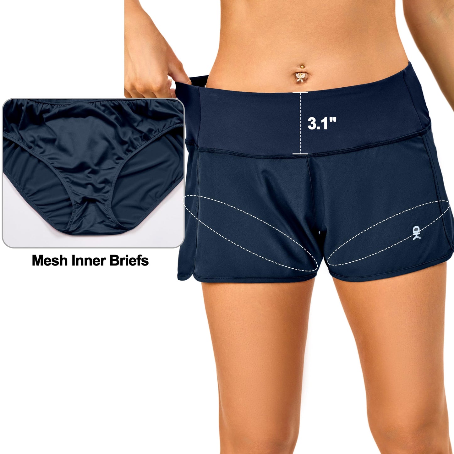 Little Donkey Andy Women's Athletic Running Shorts High Waisted Quick Dry Gym Workout Sports Navy Blue, XL