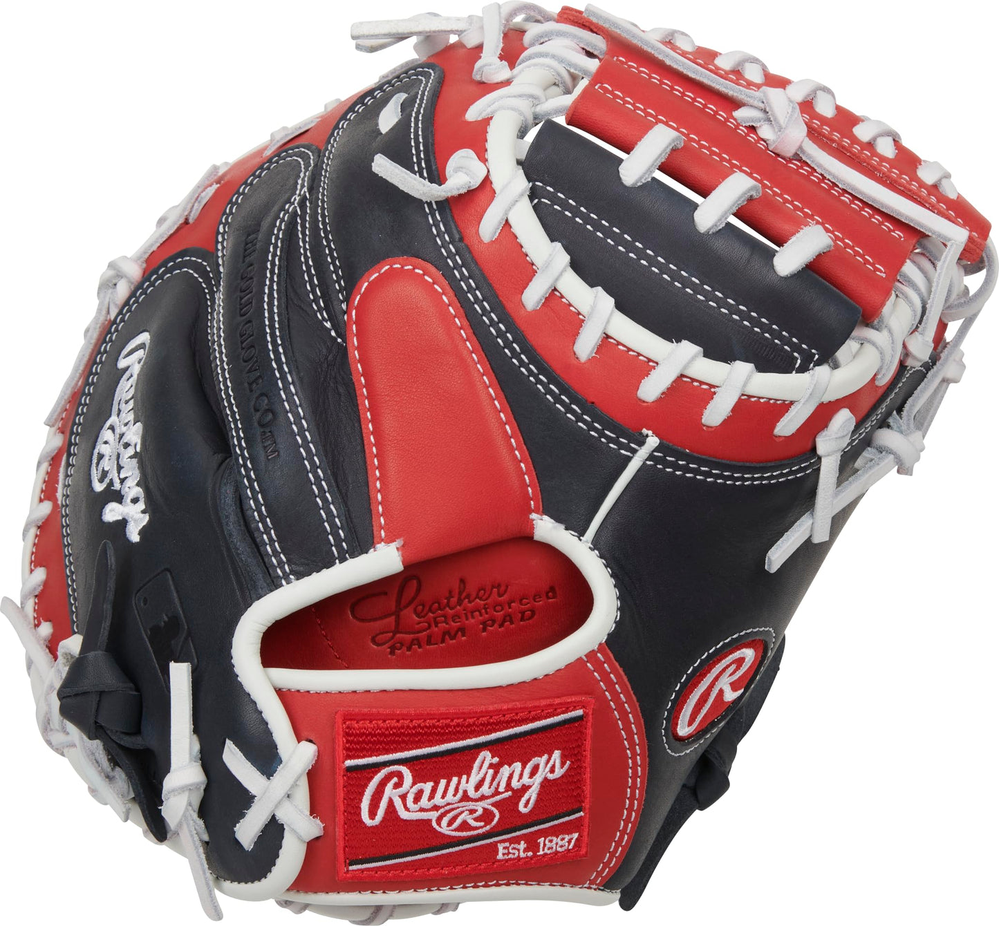 Rawlings | Breakout Baseball Catcher's Mitt | Right Hand Throw | 32.5" - 1-Piece Solid Web | Red/Navy/White