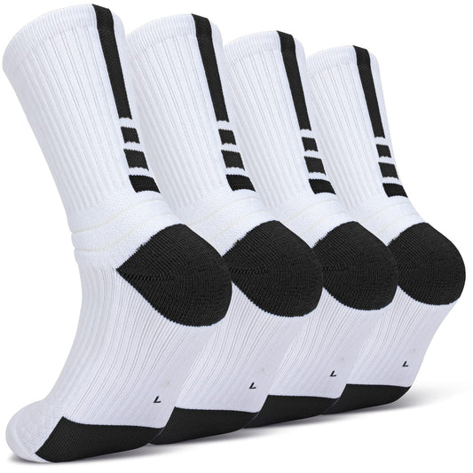 Finerview Elite Basketball Socks, 4 Pack Cushion Performance Crew Athletic Socks for Adult & Youth Kids