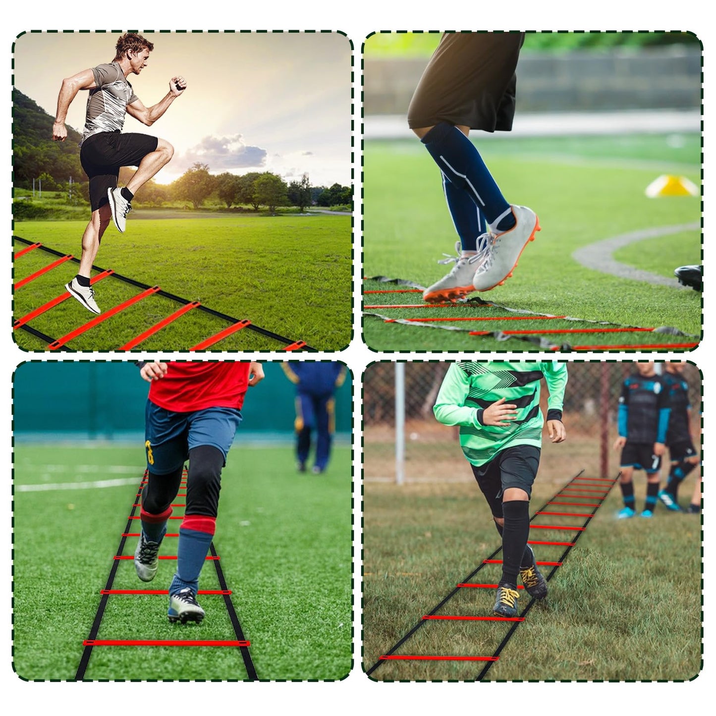 YEXEXINM Professional Agility Ladder Speed Training Equipment Set-20ft Red Agility Ladder,12 Soccer Cones, 4 Agility Hurdles, Running Parachute, Suitable for Soccer Football Basketball Training