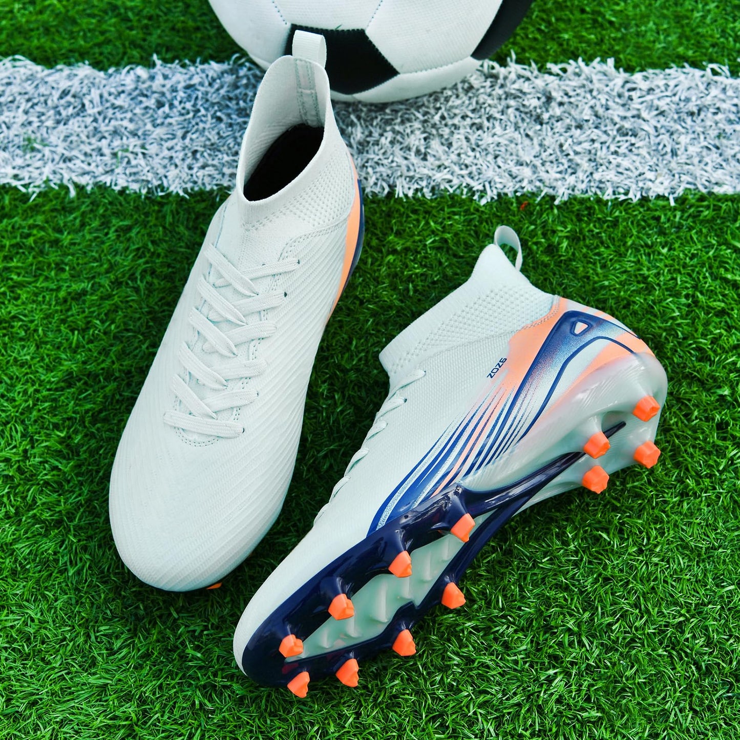 Kikaluo Men's High Top Soccer Shoes AG Long Spikes Men's and Women's High-Top Students Game Sports Training Soccer Cleats Shoes Light Green EU 43