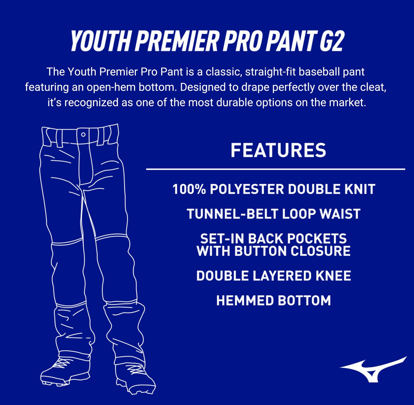 Mizuno Youth Select Pro Pants, White, XX-Large