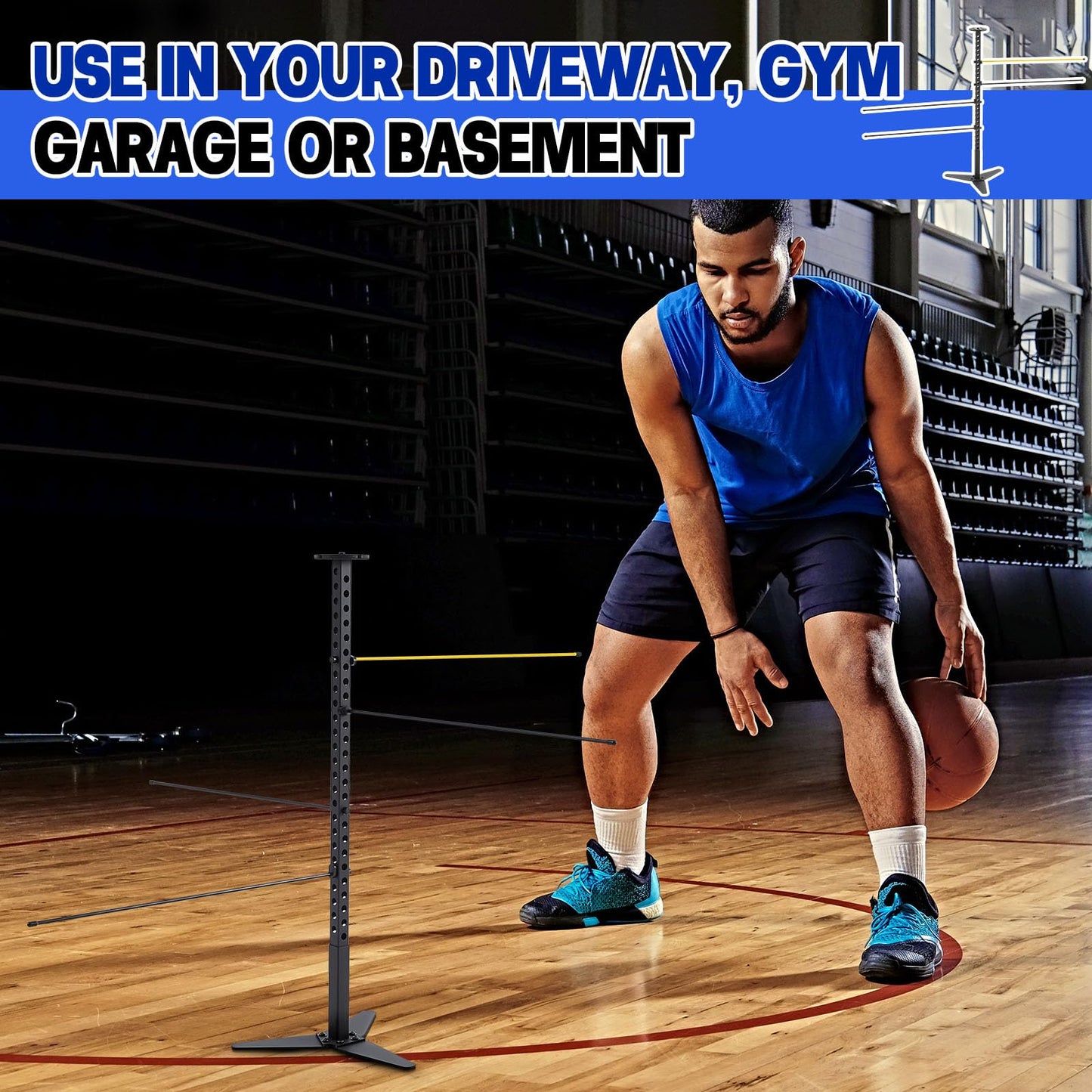 VioraWhite Basketball Dribble Trainer Basketball Fitness Training Sticks Adjustable Basketball Dribble Trainer for Indoor Outdoor