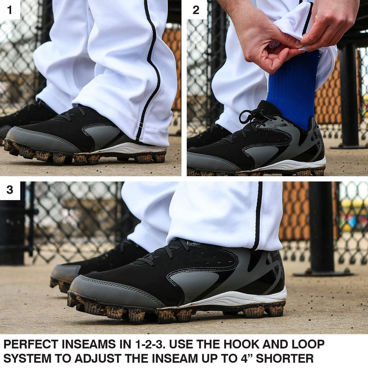 CHAMPRO Triple Crown OB2 Open-Bottom Loose Fit Baseball Pants with Adjustable Inseam and Reinforced Sliding Areas, White,Navy, x-Large
