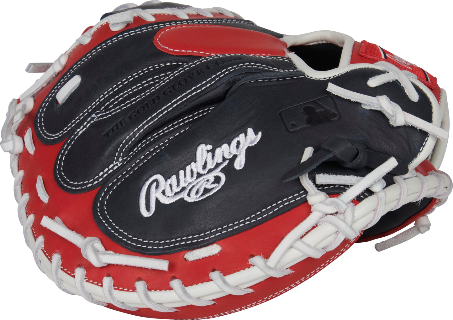 Rawlings | Breakout Baseball Catcher's Mitt | Right Hand Throw | 32.5" - 1-Piece Solid Web | Red/Navy/White