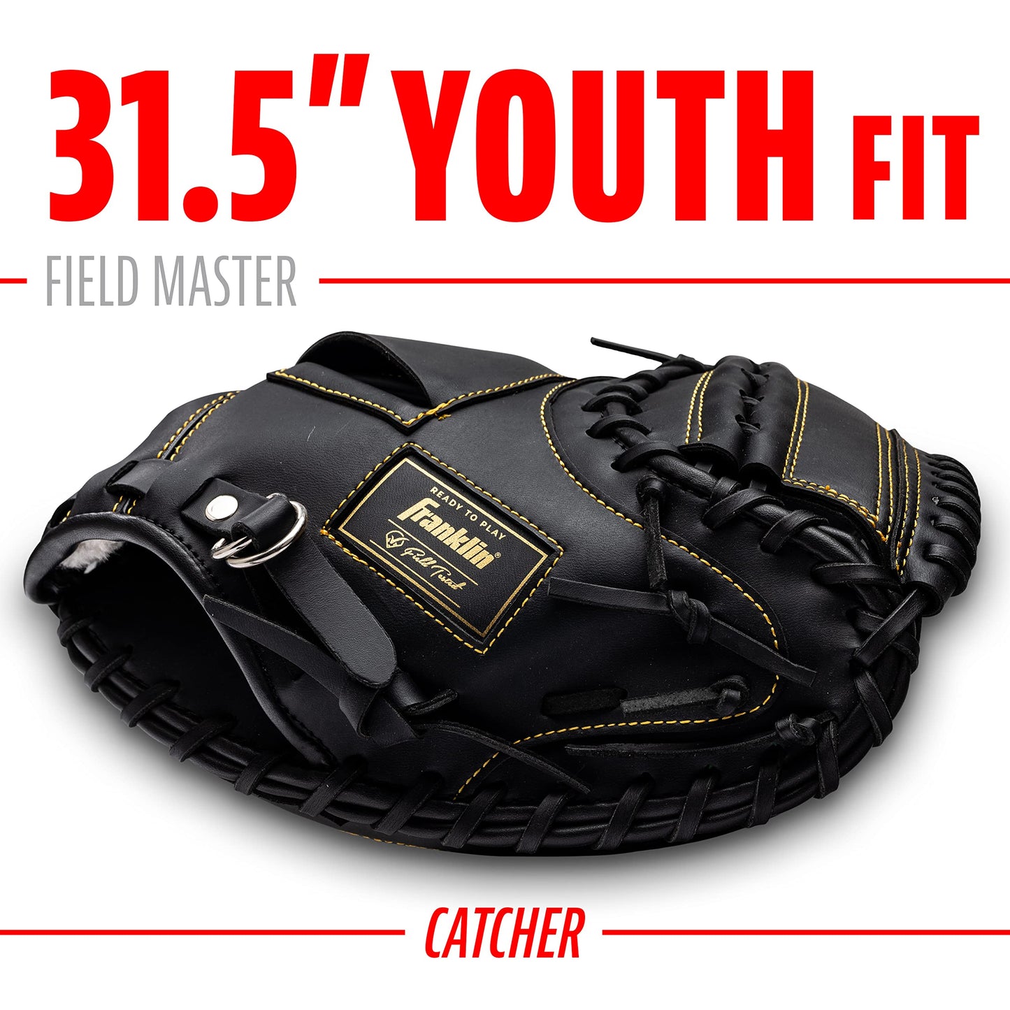 Franklin Sports Baseball and Softball Glove - Field Master - Baseball and Softball Mitt, Black/Gold, 31.5"