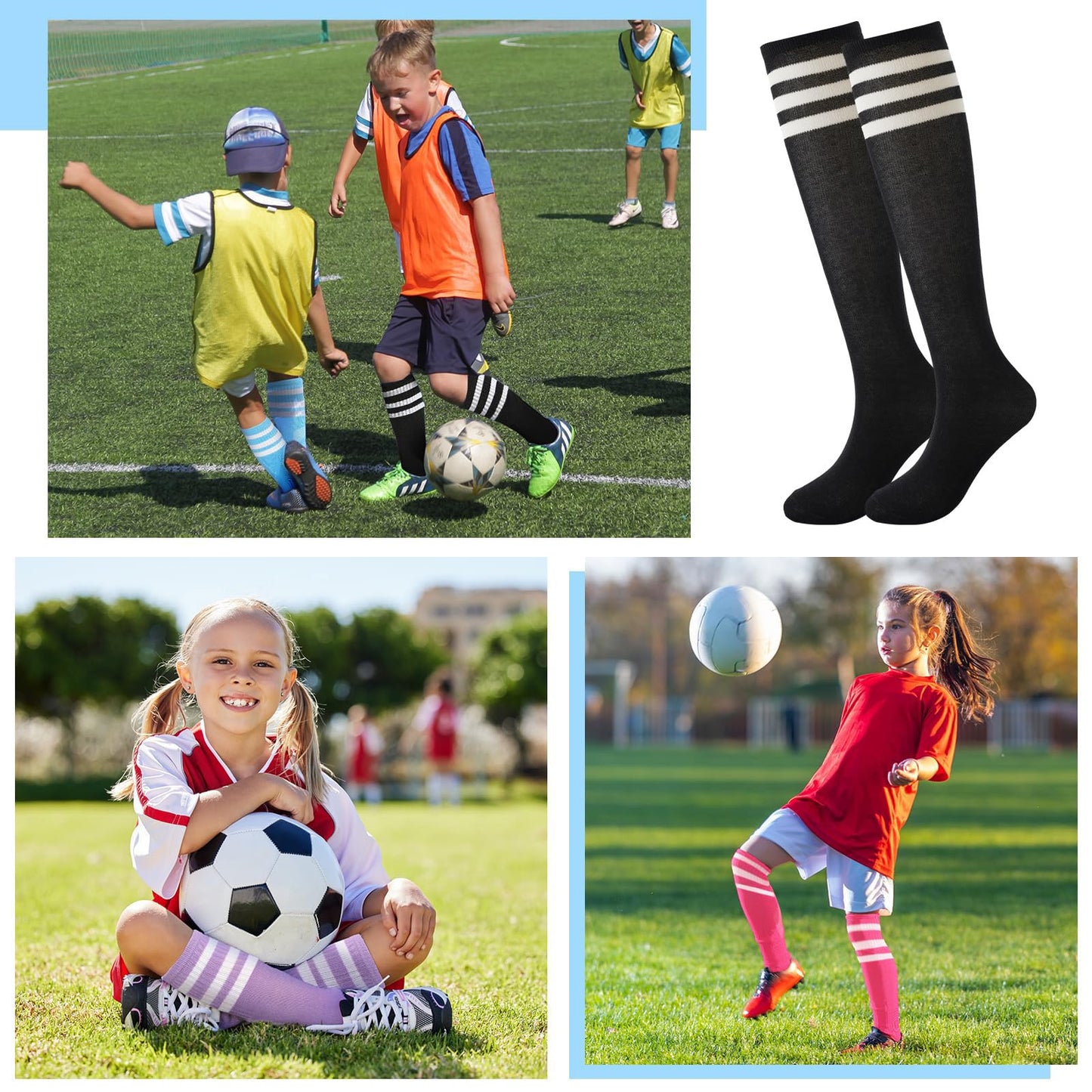BONANGEL Kids Soccer Socks 6-8 Years Old, Boys Girls Knee High Athletic Sports Football Baseball Socks 8-10 10-12 Years