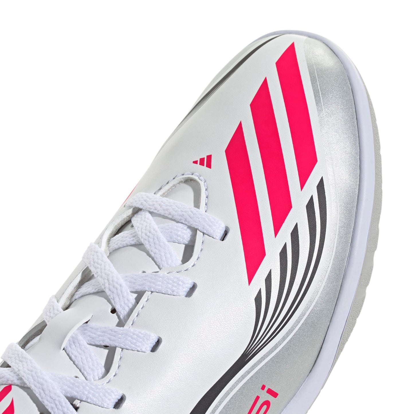 adidas F50 Messi Club Indoor Sneaker, White/Lucid Red/Silver Metallic, 3.5 US Unisex Little Kid