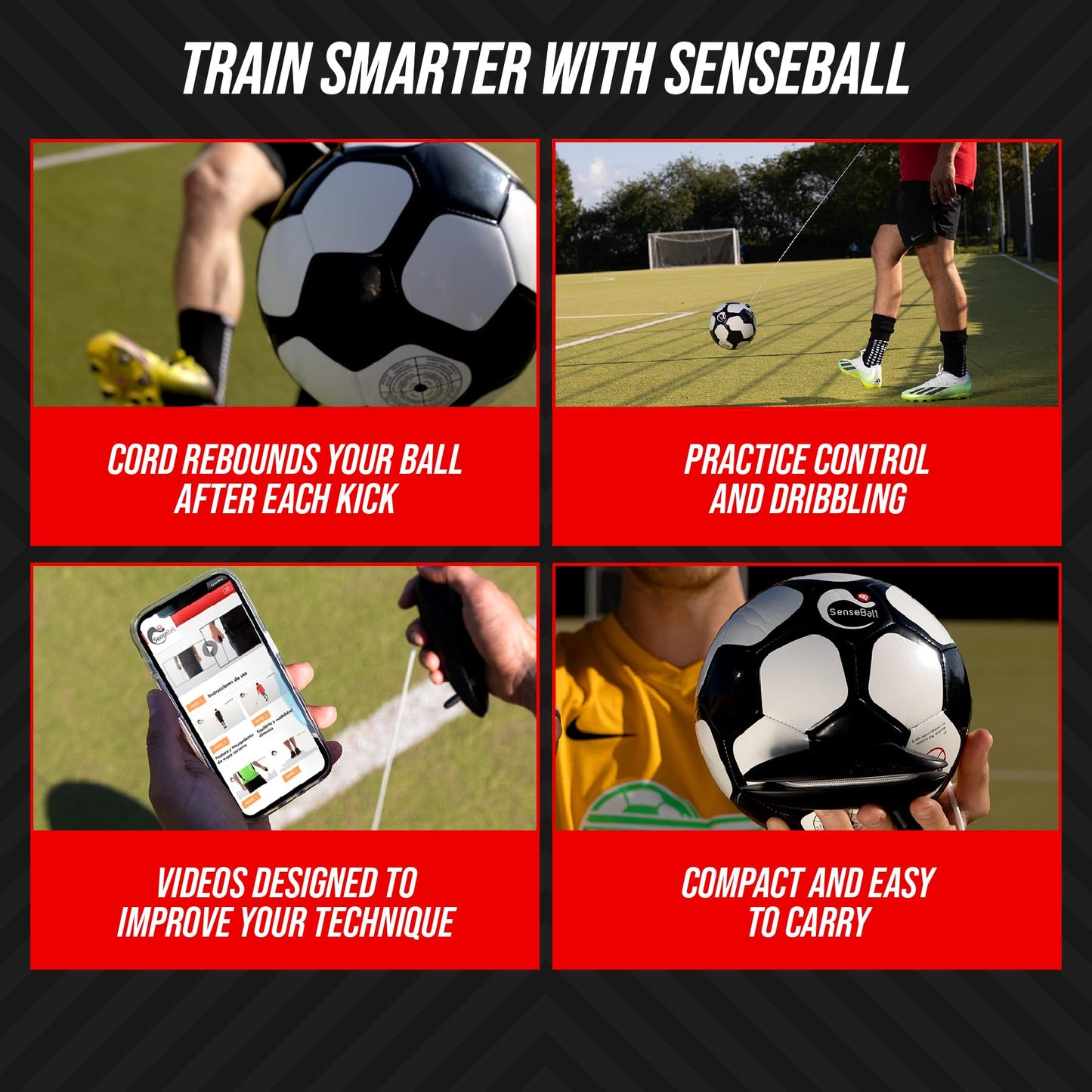 SenseBall Soccer Ball - Training Gear for Kids & Adults - Improve Skills & Control with 50 Video Exercises & Personal Soccer Coach App
