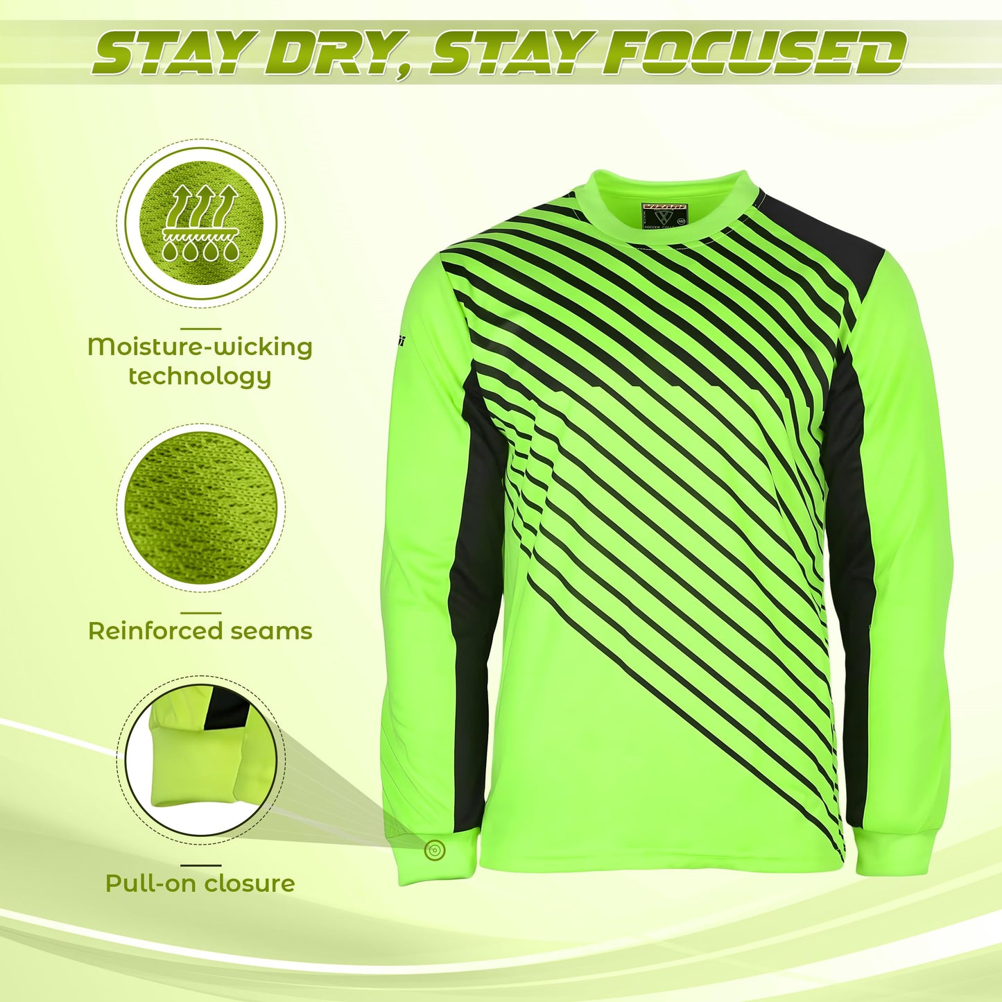 Vizari Arroyo Adult Soccer Goalie Jersey | Lightweight Goalkeeper Jersey with Padded Long Sleeve for Men and Women, (Green/Black,Medium)