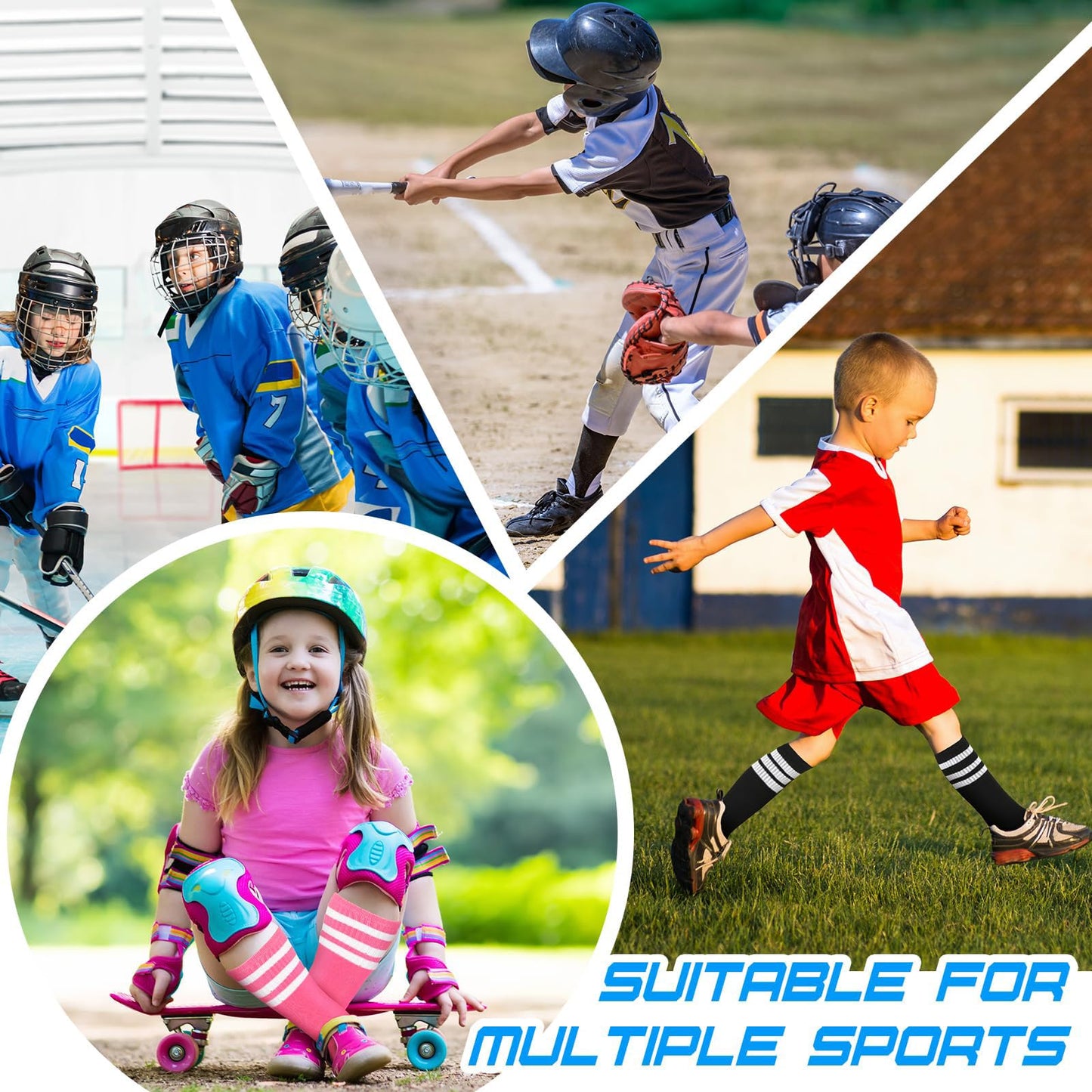 BONANGEL Kids Soccer Socks 6-8 Years Old, Boys Girls Knee High Athletic Sports Football Baseball Socks 8-10 10-12 Years