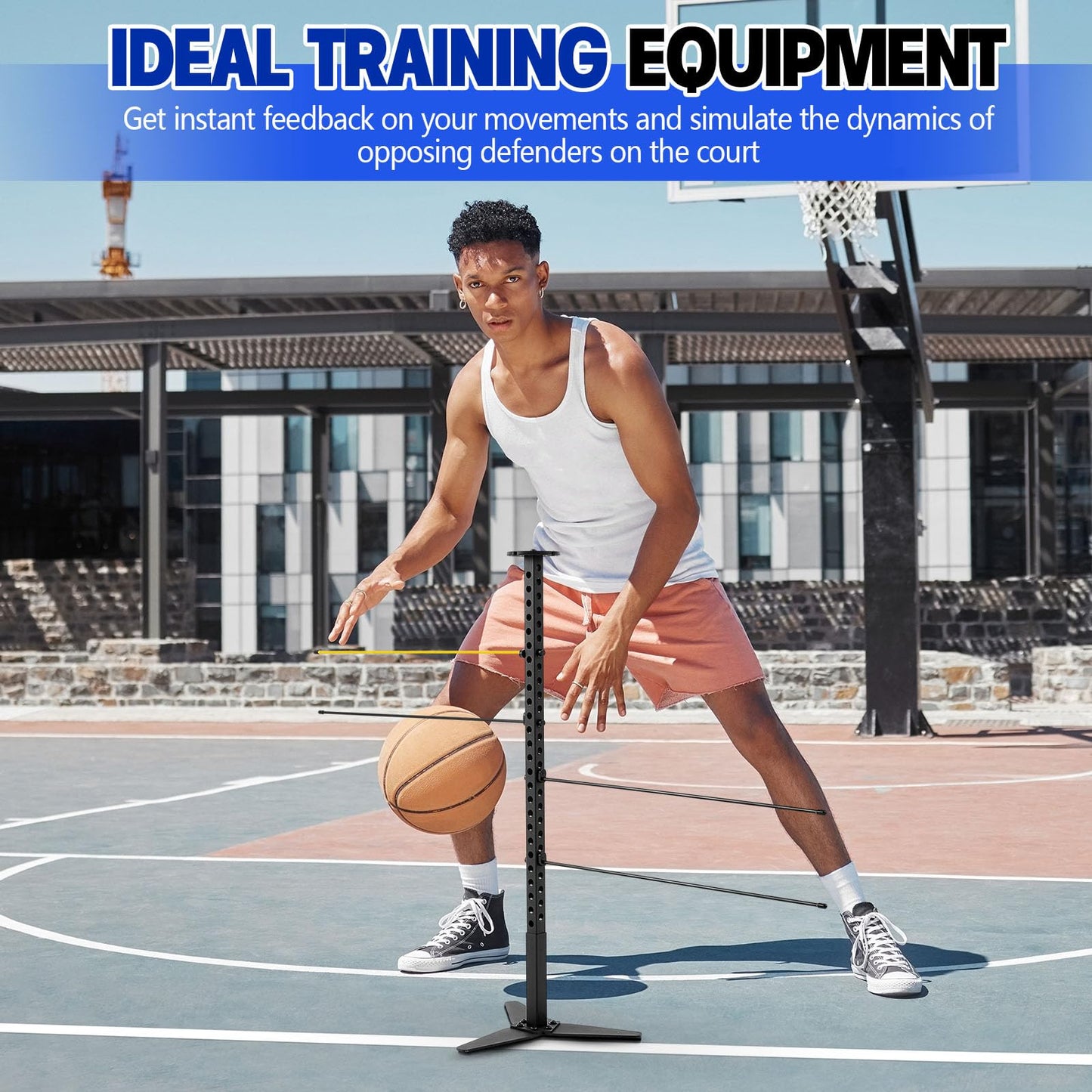 VioraWhite Basketball Dribble Trainer Basketball Fitness Training Sticks Adjustable Basketball Dribble Trainer for Indoor Outdoor