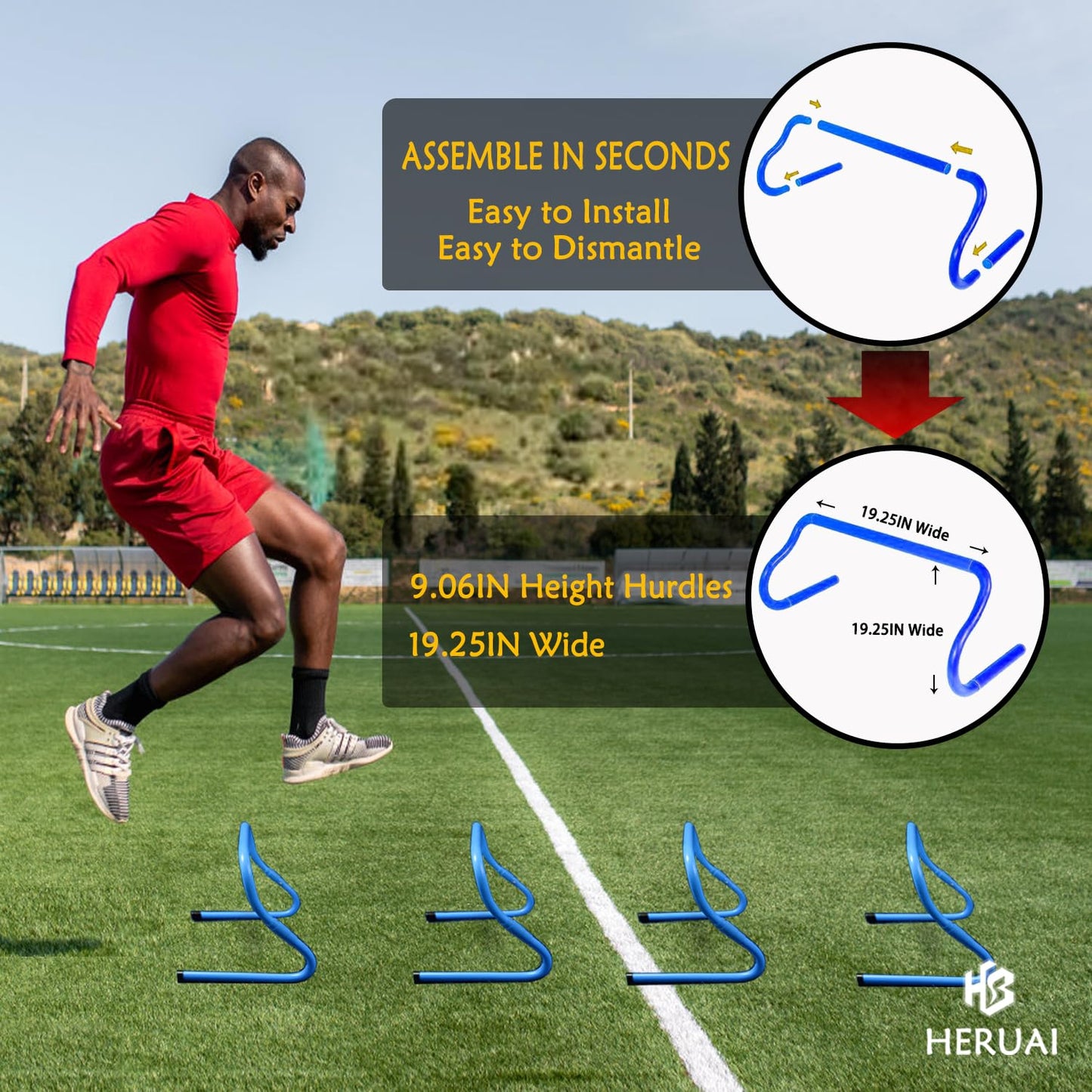 Agility Ladder Speed Training Equipment Set, 20ft Speed Ladder, 4 Hurdles, 10 Speed Cones, Running Parachute, Football Basketball Soccer Training Equipment for Kids Youth Adults - Enhance Speed