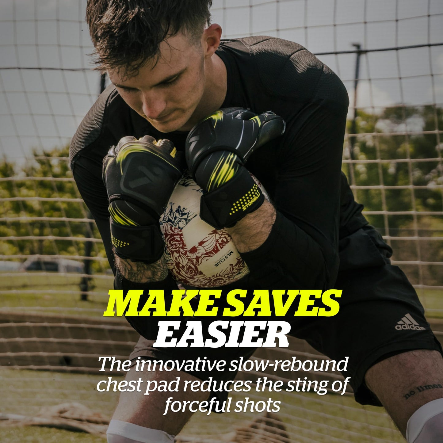 Storelli BodyShield Goalkeeper 3/4 Undershirt, Compression Shirt, Sports Accessories, Goalie Shirt, Turf Protection, Lightweight, UV Resistant, Sweat Wicking, Standard, Extra Large Black
