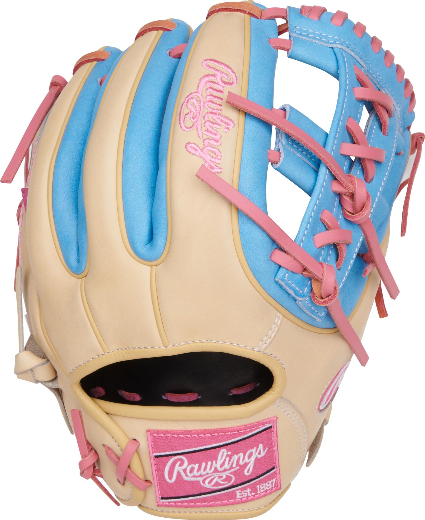 Rawlings | Heart of The Hide Series Baseball Glove | 11.5' | RHT | Pro I-Web | Camel/Columbia Blue/Pink