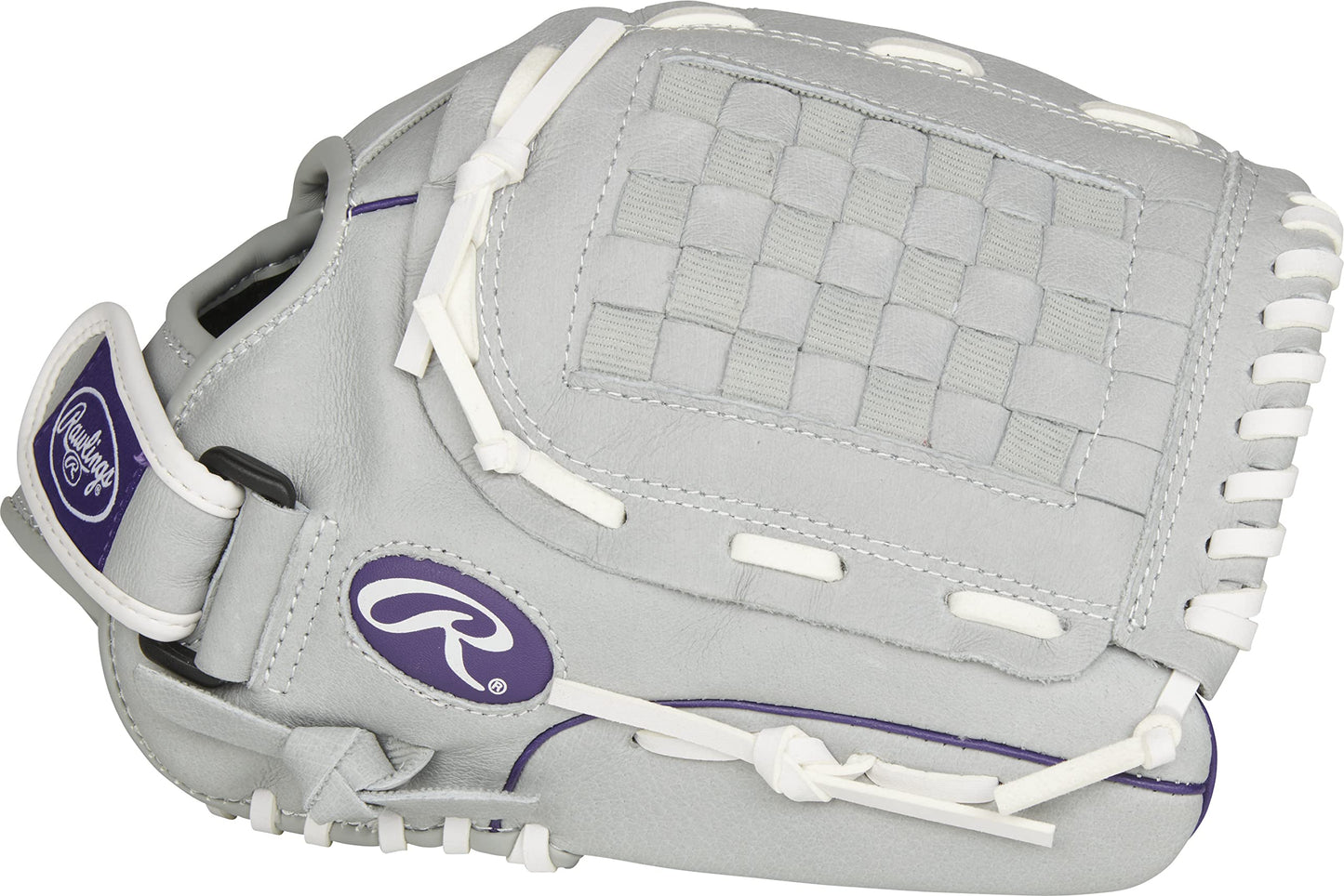 Rawlings Sure Catch Series Fastpitch Softball Glove, Purple/Grey/White, Right Hand Throw, 12.5 inch (SCSB125PU-6/0 12 1/2 BSK/NFC)