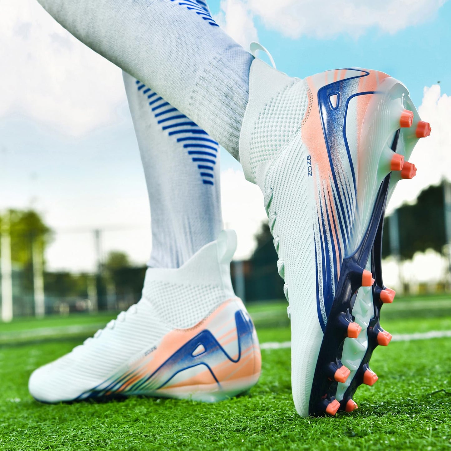 Kikaluo Men's High Top Soccer Shoes AG Long Spikes Men's and Women's High-Top Students Game Sports Training Soccer Cleats Shoes Light Green EU 43