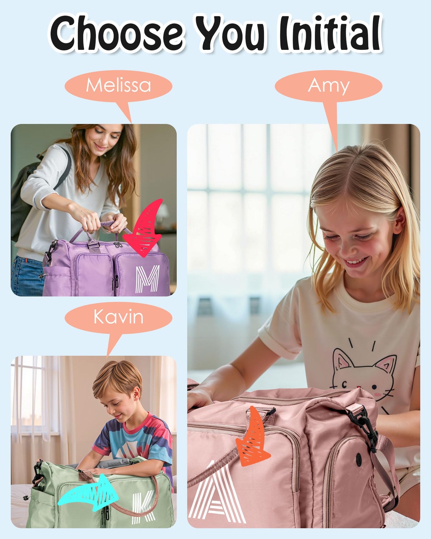 Elilier Travel Duffle Bag, Sports Gym Duffle Bag, Personalized Weekender Bag, Monogram Overnight Bag, 8-18 year old girls Party Favors